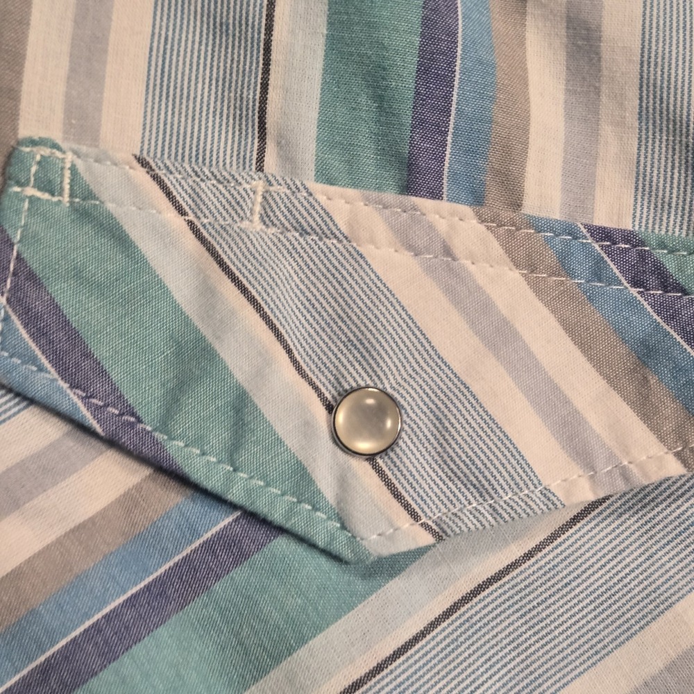 Wrangler Western Shirt Mens Medium Blue Striped Pearl Snap Long Sleeve Cowboy - Picture 2 of 10